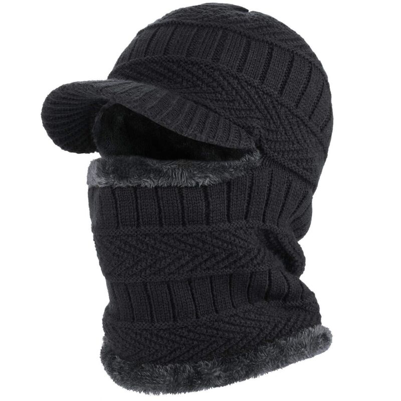 Bonnet d'hiver tricoté, chapeau en laine, masque facial chaud pour le cyclisme et le ski, chapeau coupe-vent pour femme.