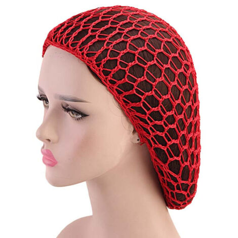 Bonnet en maille filet à cheveux pour femme au crochet, écharpe de sommeil de couleur unie, rouge
