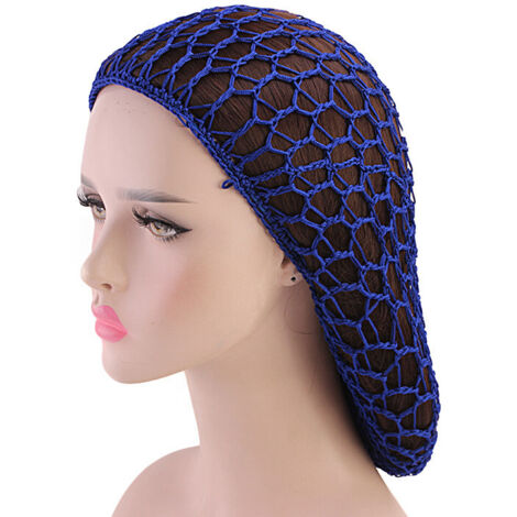 Bonnet en maille filet à cheveux pour femme, écharpe de sommeil de couleur unie, bleu