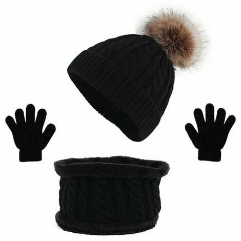 Bonnet enfant, écharpe, gants, combinaison trois pièces, combinaison chaude hiver bébé, noir - noir