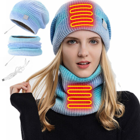 Bonnet et écharpe chauffants USB 2 pièces, motif tie-dye pour ski, cyclisme, course en hiver - Hommes et femmes
