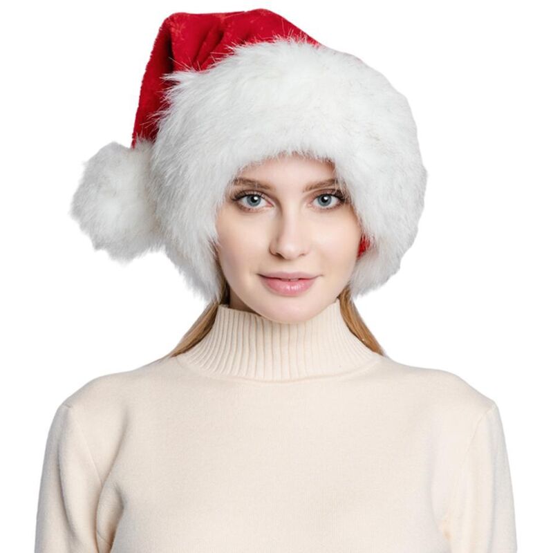 Bonnet Père Noël Rouge Épais Grand Chaud pour Adultes Hommes Femmes Fête de Noël Déguisement