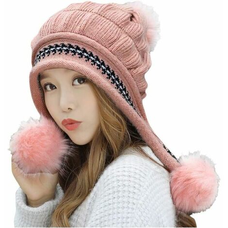Bonnet rose femmes chaud tricoté cache-oreilles écharpe pour femmes hiver chaud chapeau femme tricoté casquette de Baseball coton