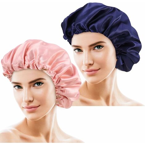 Bonnet Satin Cheveux Nuit Bonnet de Sommeil Couche Double Bonnet de Nuit Réglable Bonnet Cheveux Nuit pour Sommeil, Soins，，2 Pièces，Bleu，rose