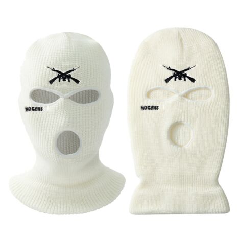 Bonnet tricoté 3 trous avec lettre brodée, cache-visage chaud pour ski, cyclisme, course en extérieur, blanc