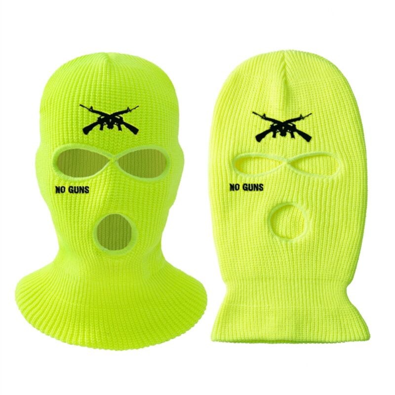 Bonnet tricoté 3 trous avec lettre brodée, cache-visage chaud pour ski, cyclisme, randonnée, jaune fluorescent