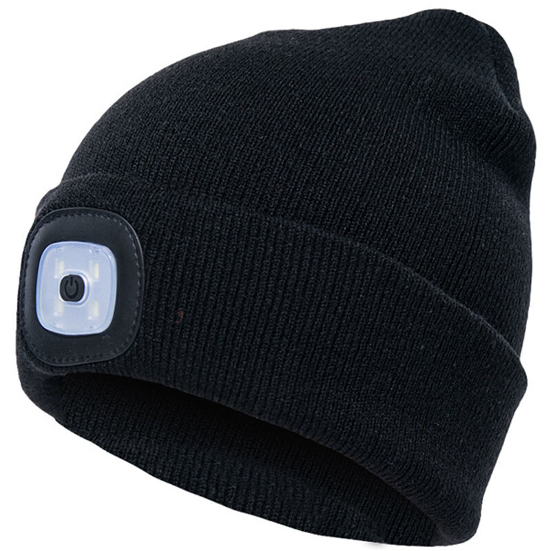 Bonnet Tricote Automne / Hiver Led, Bonnet Tricote Lumineux (Rechargeable), Noir