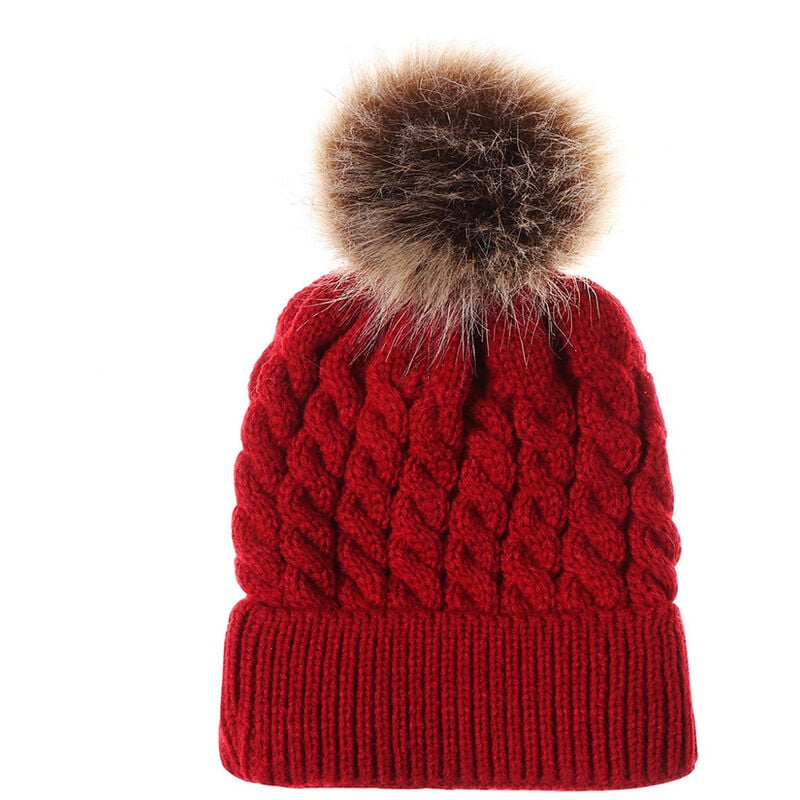 Bonnet Tricote Chaud D'Hiver, Bonnet En Laine Au Crochet Tricote, Bonnet En Laine (Avec Pelote De Laine), Rouge Vin, Taille Enfant, 240 * 140 Mm