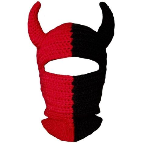 Bonnet tricoté, masque intégral, bonnet en laine, cagoule, pour Halloween, rouge et noir.