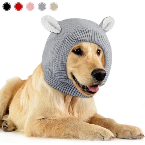 Bonnet tricoté pour chien avec oreilles silencieuses et chaudes (gris)