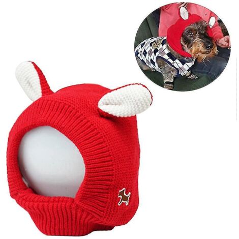 Bonnet tricoté pour chien Hmwy-pet avec oreilles de lapin, couvre-chef chaud d'hiver pour chiot, rouge