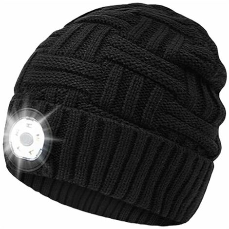 Bonnet unisexe à LED avec lumière, chapeau de lampe frontale rechargeable par USB, bonnet en tricot, chapeau d'hiver, cadeaux pour hommes pour le jogging, le camping, le cyclisme, les accessoires de r