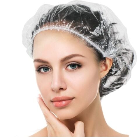 Bonnets de douche jetables, bonnet de douche 100 pièces, bonnet de douche large, épais, transparent, élastique en, convient aux femmes, voyage, usage domestique(blanc)--TRIMEC