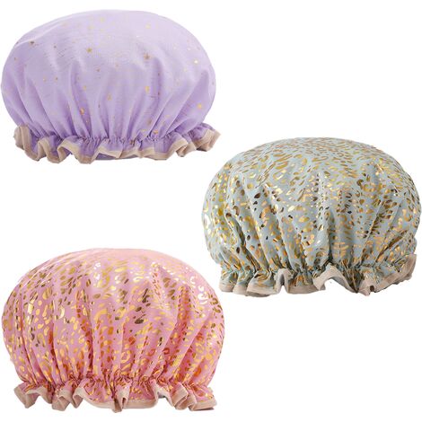 Bonnets de douche, lot de 3 bonnets de bain pour femme bonnet de douche imperméable et double couche (multicolore) style 3