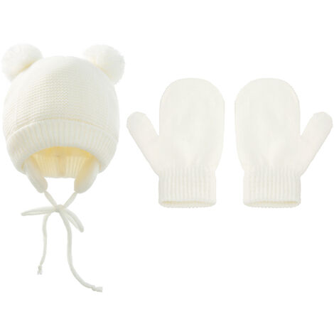 Bonnets d'hiver pour bébé garçon et des gants,Filles en Bas âge,Chapeaux tricotés Chauds pour bébé, Casquette doublée en Polaire avec Cache-Oreilles