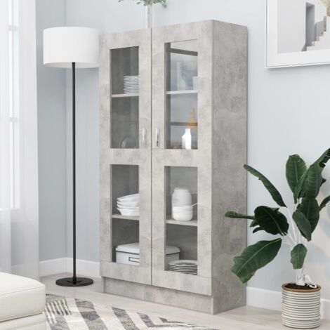 Bonnevie – Bibliothèque étagère de rangement 82,5x30,5x150 cm – Aggloméré gris béton – 4 compartiments – Armoire à vitrine pour bureau et salon - BV187167
