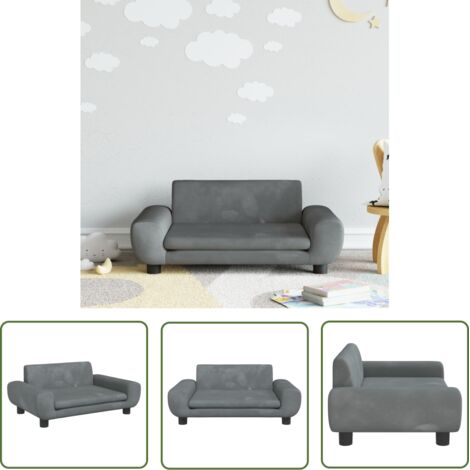 Bonnevie – Canapé enfant gris foncé 70x45x33 cm en velours – Rembourré en mousse épaisse – Cadre en bois de pin massif – Pour enfants 3-6 ans
