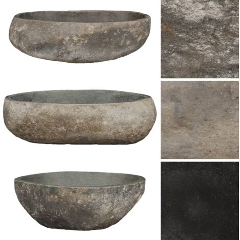 Bonnevie – Lavabo vasque à poser ovale en pierre de rivière 46-52 cm – Surface polie – Trou de drainage 4,5 cm – Élégance pour salle de bain - OIB3306E
