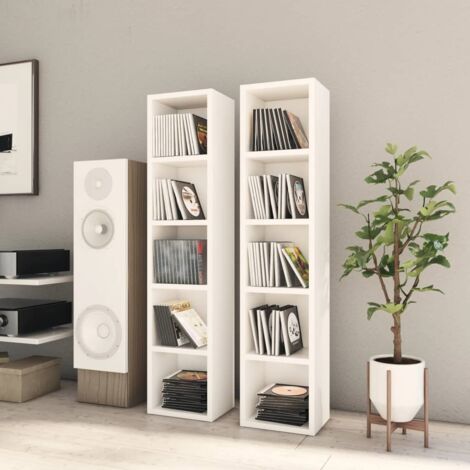 Bonnevie – Lot de 2 étagères de rangement pour CD/DVD – 5 compartiments – aggloméré blanc – Dimensions 21x16x93,5 cm – Pour bureau, salon, chambre, cuisine - BV809358