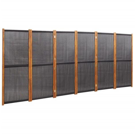 Bonnevie – Paravent cloison de séparation 6 panneaux 420x180 cm – Bois d'acacia massif et textilène – Pliable pour espaces intérieurs et extérieurs – Noir - OIB9317E