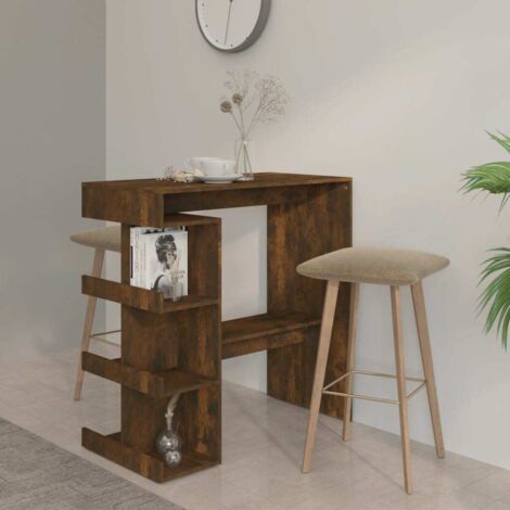 Bonnevie – Table haute mange-debout en aggloméré chêne fumé 100x50x101,5 cm – Etagère de rangement intégrée – Pour espaces modernes - BV754746