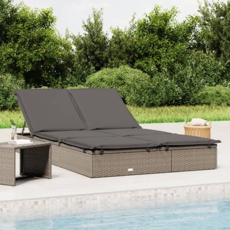Bonnevie – Transat 2 places en résine tressée gris – Cadre en acier enduit de poudre – Coussins en polyester – Dimensions 201 x 110 x 20/23/36/50/62 cm - BV688464