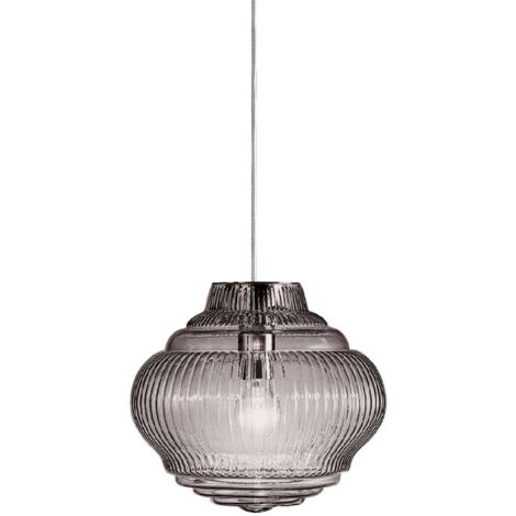 Bonnie Lampe à suspension en verre soufflé fumé avec traitement en relief rigadin, structure en métal gris, hauteur réglable 313 cm