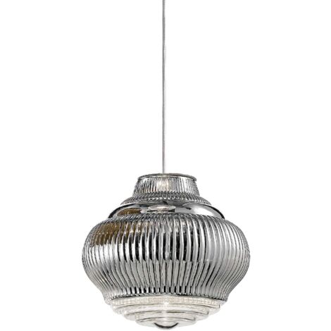 Bonnie Suspension en verre soufflé Argent finition en relief rigadin diamètre 27,5 cm hauteur 313 cm avec structure en métal verni