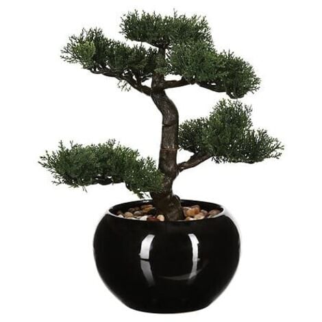 Bonsaï Artificiel en Céramique Noire - Pot de 36 cm, Création d'Intérieur Atmosphera