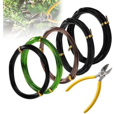 Bonsai Fil Aluminium 25m de Long avec Pince Coupante 1mm/1.5mm/2mm Fil Ligature Bonsai Anodisé Fils d'entraînement pour Arbre avec Bonsaï pour Jardinage DIY Travail Manuel