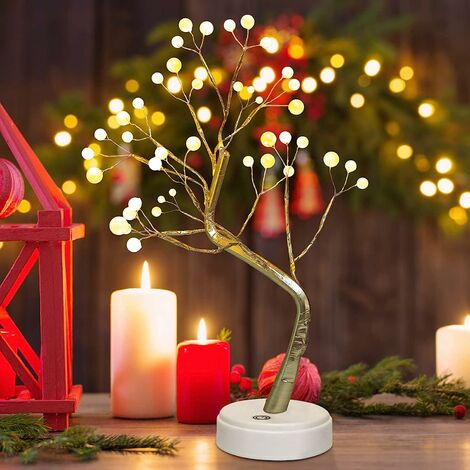 Bonsaï lumineux de table avec 36 perles LED, décorations de Noël, lampe de table, fonctionne avec pile/USB, arbre artificiel pour fête de mariage, d'intérieur ou d'extérieur, décoration de bureau，