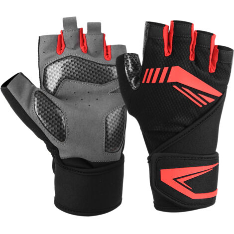 BOODUN Gants de Fitness Demi-Doigts Antidérapants avec Soutien de Poignet pour Sport (Noir Rouge M)