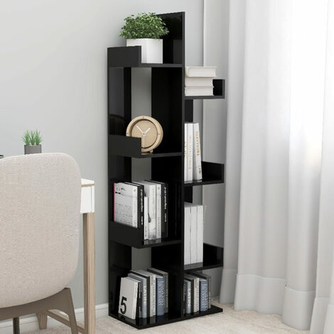Book Cabinet High Gloss Black 48x25.5x140 cm Chipboard