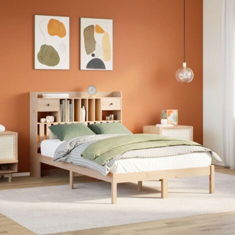 Bookcase Bed without Mattress 135x190 cm Double Solid Wood Pine vidaXL