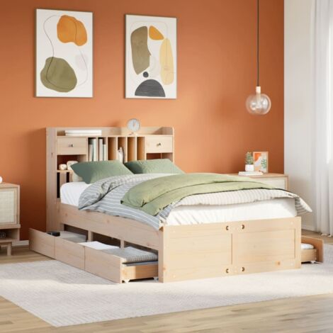 Bookcase Bed without Mattress 135x190 cm Double Solid Wood Pine vidaXL