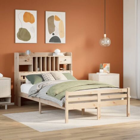 Bookcase Bed without Mattress 135x190 cm Double Solid Wood Pine vidaXL