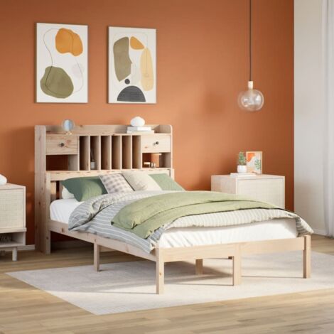 Bookcase Bed without Mattress 135x190 cm Double Solid Wood Pine vidaXL