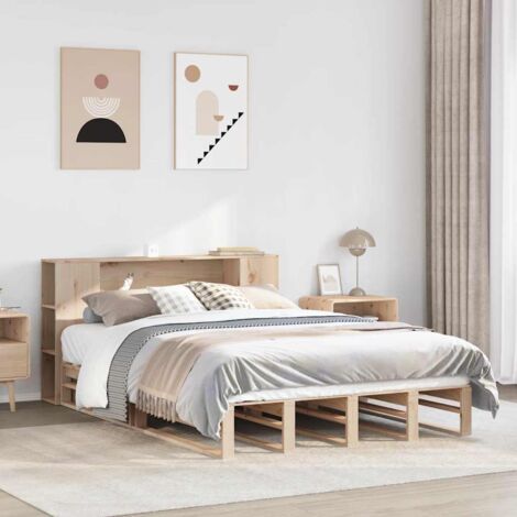Bookcase Bed without Mattress 135x190 cm Double Solid Wood vidaXL