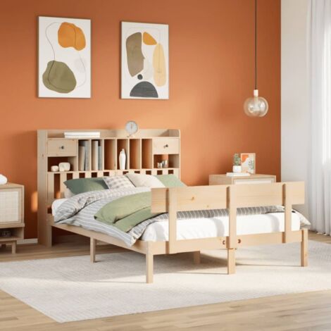 Bookcase Bed without Mattress 140x200 cm Solid Wood Pine vidaXL