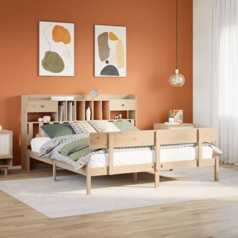 Bookcase Bed without Mattress 180x200 cm Super King Solid Wood Pine vidaXL