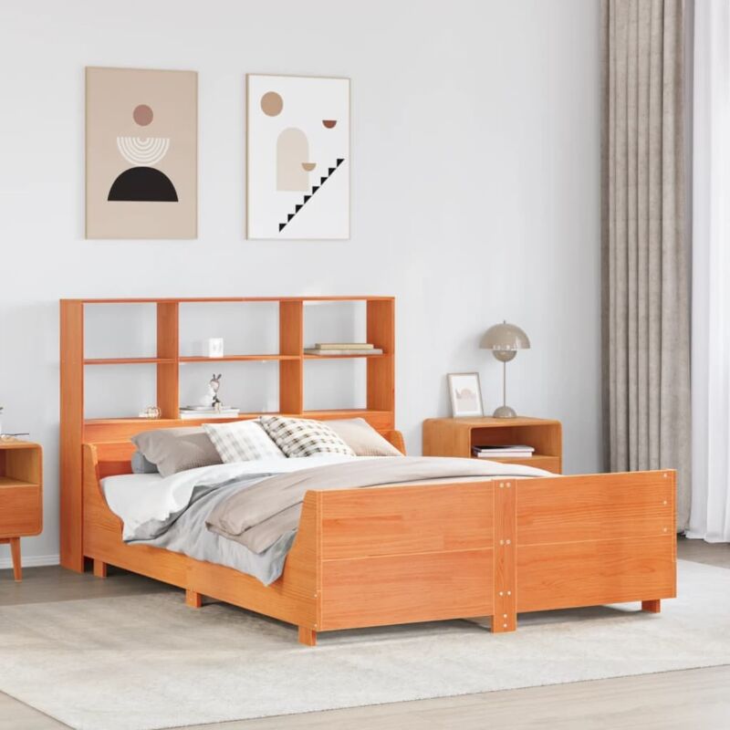 Bookcase Bed Without Mattress Wax Brown 140x200 Cm Solid Wood Vidaxl