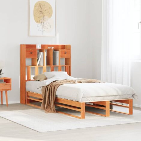 Bookcase Bed without Mattress Wax Brown 100x200 cm Solid Wood Pine vidaXL