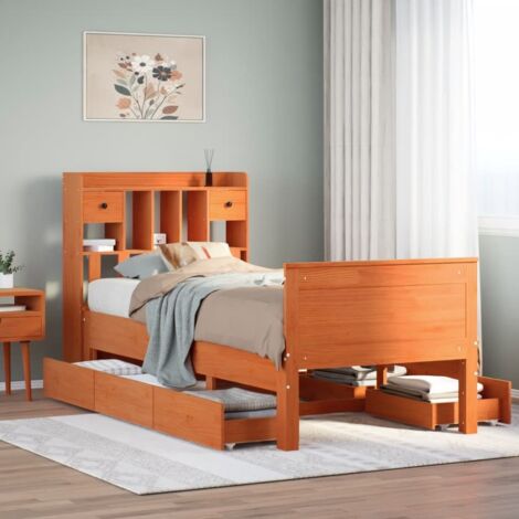 Bookcase Bed without Mattress Wax Brown 100x200 cm Solid Wood Pine vidaXL