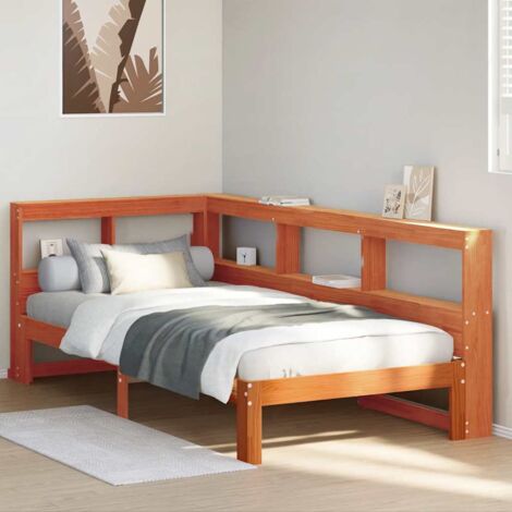 Bookcase Bed without Mattress Wax Brown 100x200 cm Solid Wood Pine vidaXL