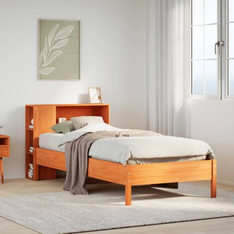 Bookcase Bed without Mattress Wax Brown 100x200cm Solid Wood Pine vidaXL