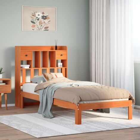 Bookcase Bed without Mattress Wax Brown 100x200cm Solid Wood Pine vidaXL