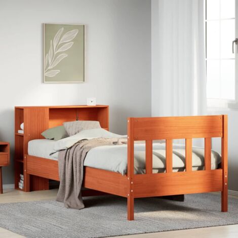 Bookcase Bed without Mattress Wax Brown 100x200cm Solid Wood Pine vidaXL