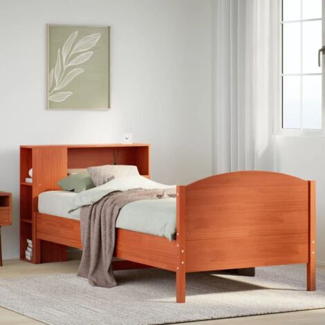 Bookcase Bed without Mattress Wax Brown 100x200cm Solid Wood Pine vidaXL