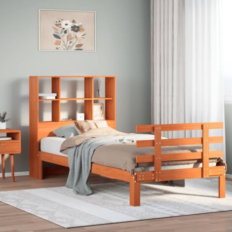 Bookcase Bed without Mattress Wax Brown 100x200cm Solid Wood Pine vidaXL