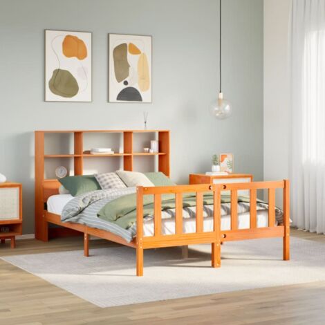 Bookcase Bed without Mattress Wax Brown 120x190 cm Small Double Solid Wood Pine vidaXL